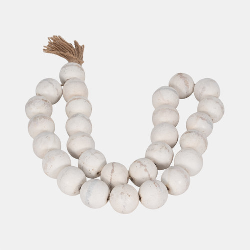 Sagebrook Home Wood 32"l 2"double Beaded Garland W/tassel Wht Wishlist Create New