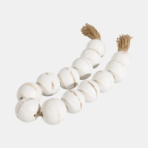 Sagebrook Home Wood 32"l 2"lrg Bead Garland W/ Tassel Wht Wash Wishlist Create New