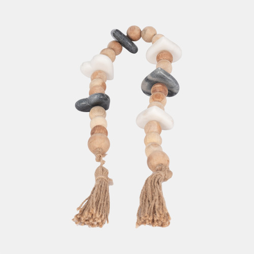 sagebrook home Wood 36" Small Bead Garland W/ Marble Hearts Mul Wishlist Create New