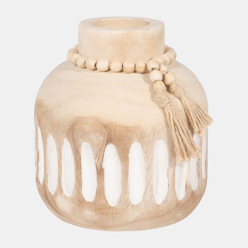 Sagebrook Home Wood 8" Round Ridged Vase W/ Tassels Natural Wishlist Create New