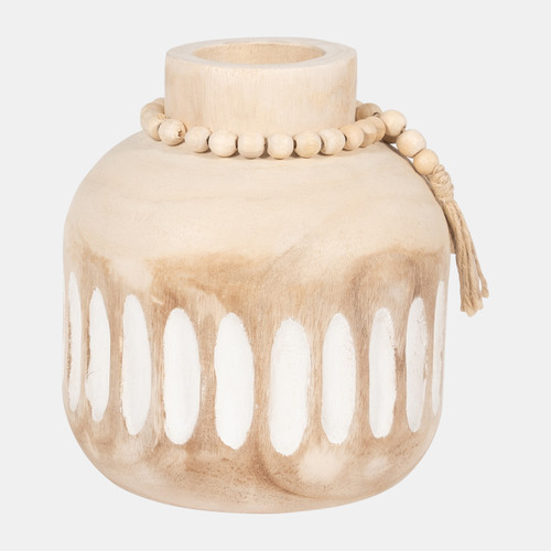 Sagebrook Home Wood 8" Round Ridged Vase W/ Tassels Natural Wishlist Create New