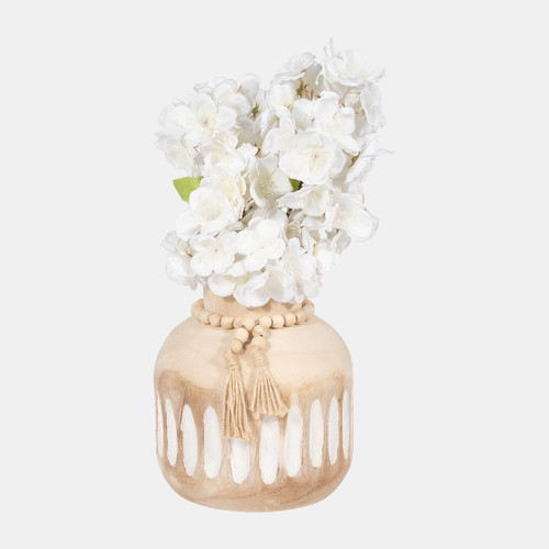 Sagebrook Home Wood 8" Round Ridged Vase W/ Tassels Natural Wishlist Create New