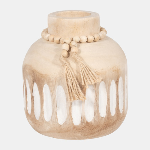 sagebrook home Wood 8" Round Ridged Vase W/ Tassels Natural Wishlist Create New