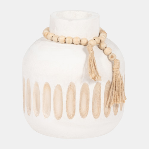 Sagebrook Home Wood 8" Round Ridged Vase W/ Tassels White Wishlist Create New