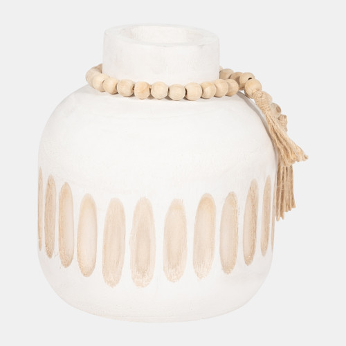 Sagebrook Home Wood 8" Round Ridged Vase W/ Tassels White Wishlist Create New