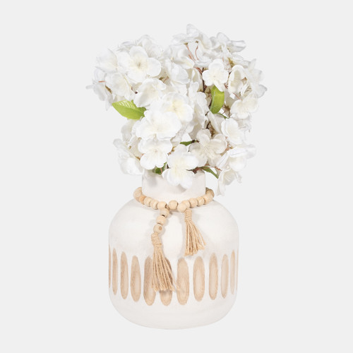 Sagebrook Home Wood 8" Round Ridged Vase W/ Tassels White Wishlist Create New