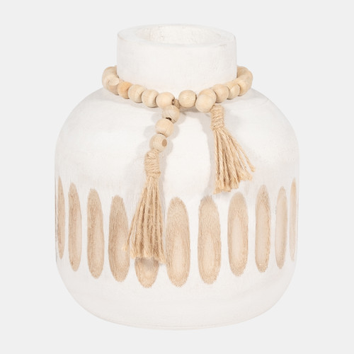 sagebrook home Wood 8" Round Ridged Vase W/ Tassels White Wishlist Create New