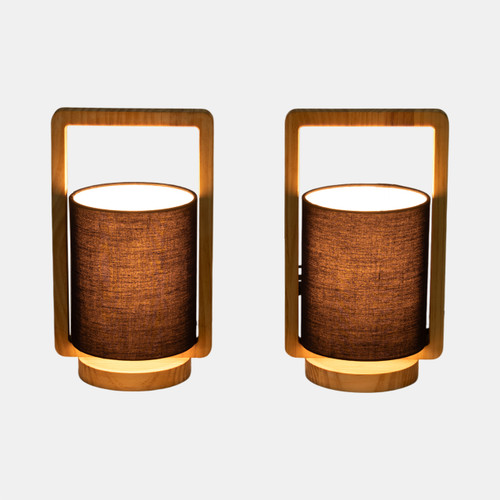 Sagebrook Home Wood S/2 11"h Cylndr Tbl Lmps Nature Wood/blk Wishlist Create New