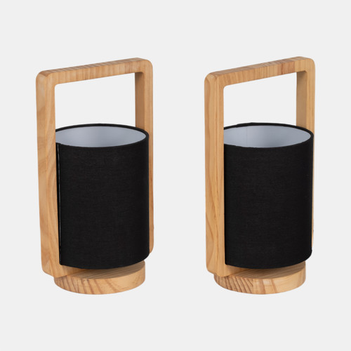 Sagebrook Home Wood S/2 11"h Cylndr Tbl Lmps Nature Wood/blk Wishlist Create New