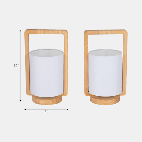 Sagebrook Home Wood S/2 11"h Cylndr Tbl Lmps Nature Wood/wht Wishlist Create New
