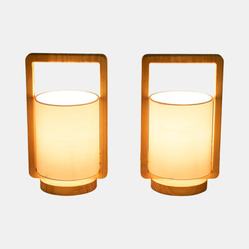 Sagebrook Home Wood S/2 11"h Cylndr Tbl Lmps Nature Wood/wht Wishlist Create New