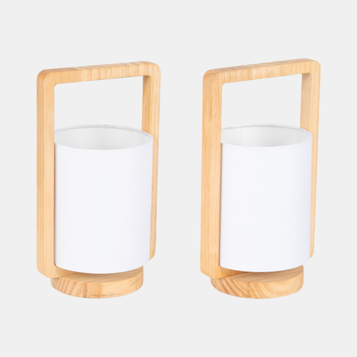 Sagebrook Home Wood S/2 11"h Cylndr Tbl Lmps Nature Wood/wht Wishlist Create New