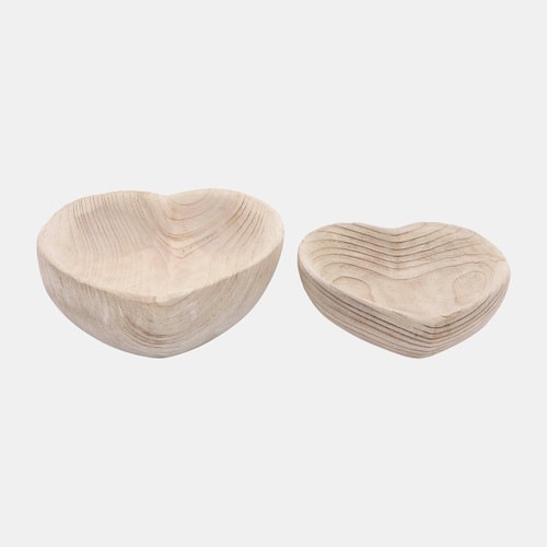 Sagebrook Home Wood S/2 9/10" Heart Bowls Natural Wishlist Create New
