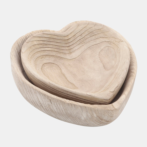 sagebrook home Wood S/2 9/10" Heart Bowls Natural Wishlist Create New