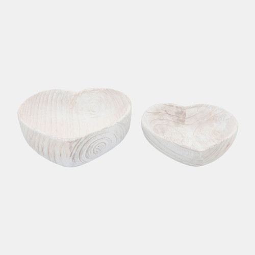 Sagebrook Home Wood S/2 9/10" Heart Bowls White Wishlist Create New