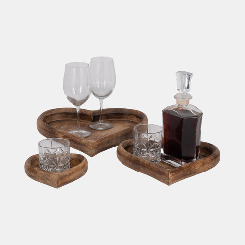 Sagebrook Home Wood S/3 7/11/14" Heart Trays Dark Brown Wishlist Create New
