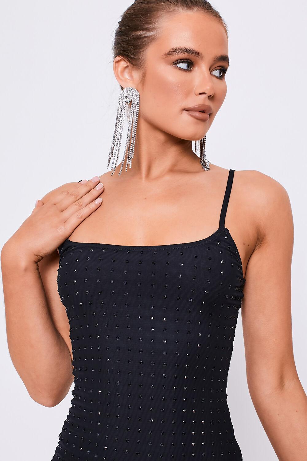 Saint Genies Adelaide Black Strappy Diamante Mini Bodycon Dress