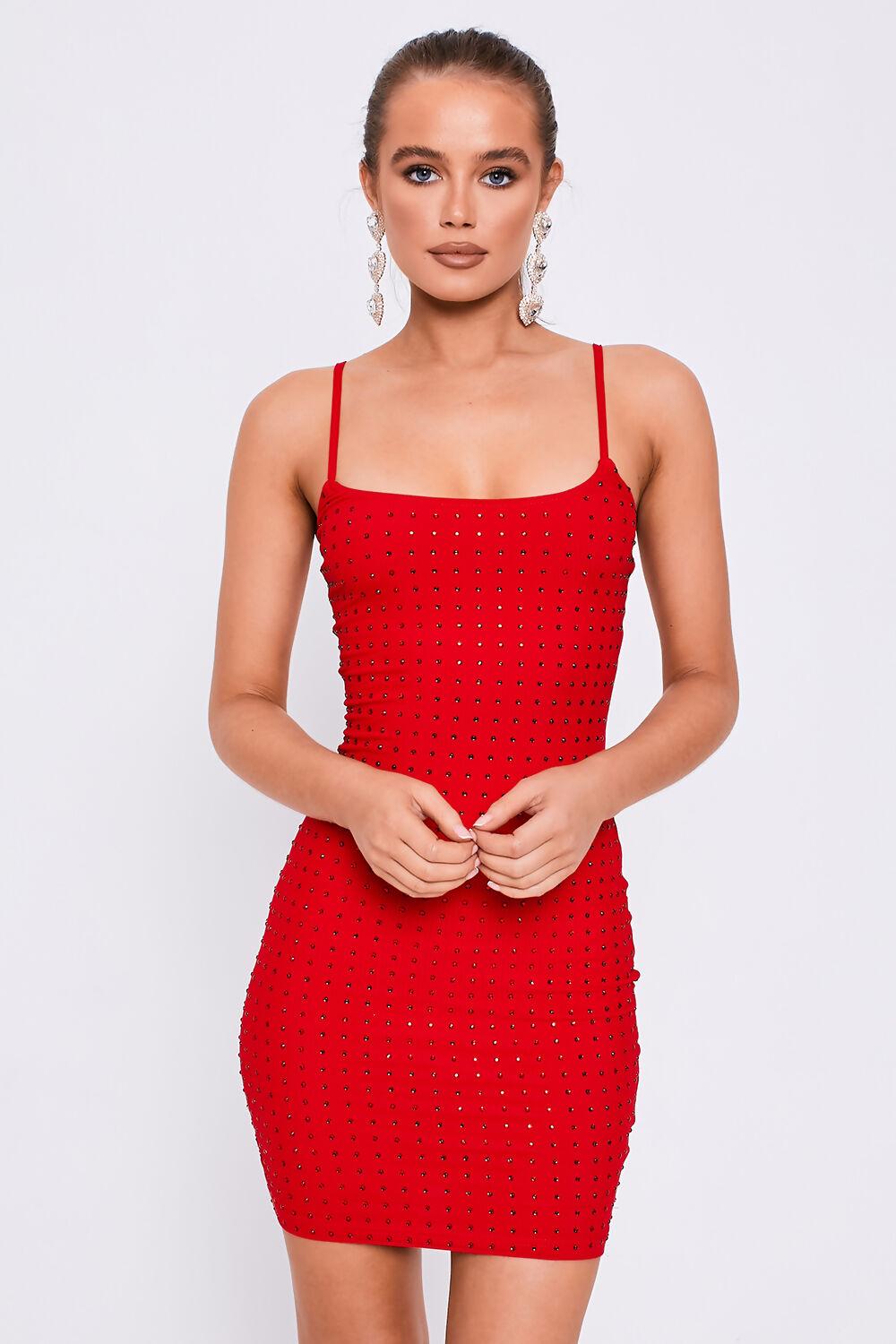 Saint Genies Adelaide Red Strappy Diamante Mini Bodycon Dress