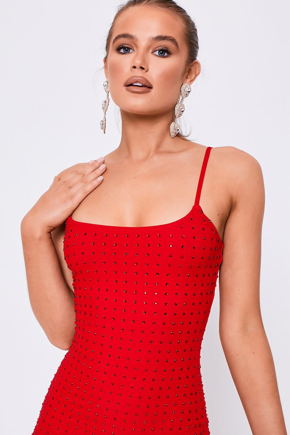 Saint Genies Adelaide Red Strappy Diamante Mini Bodycon Dress