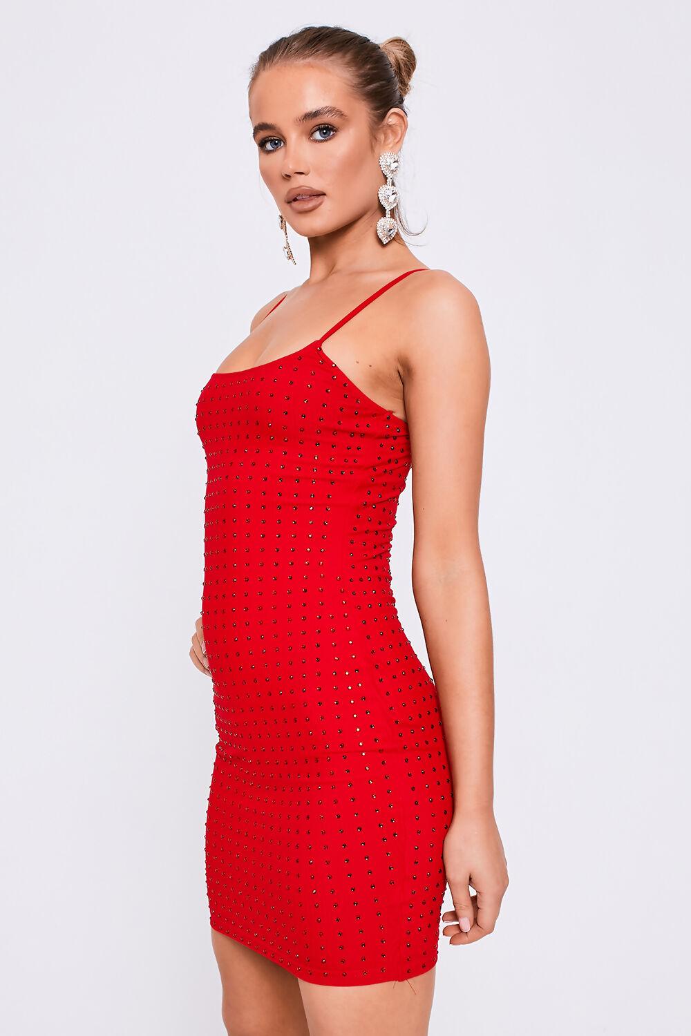 Saint Genies Adelaide Red Strappy Diamante Mini Bodycon Dress