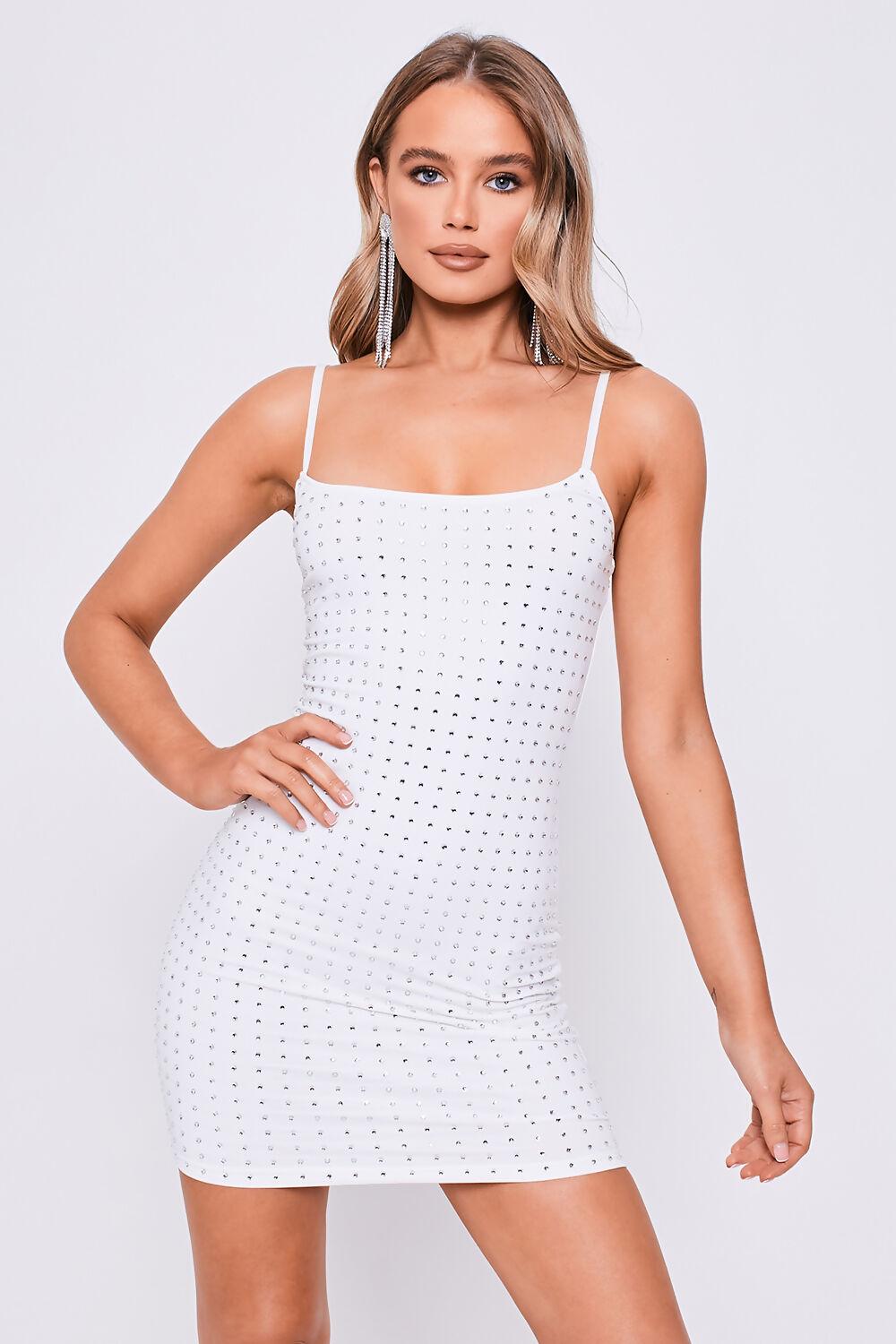 Saint Genies Adelaide White Strappy Diamante Mini Bodycon Dress