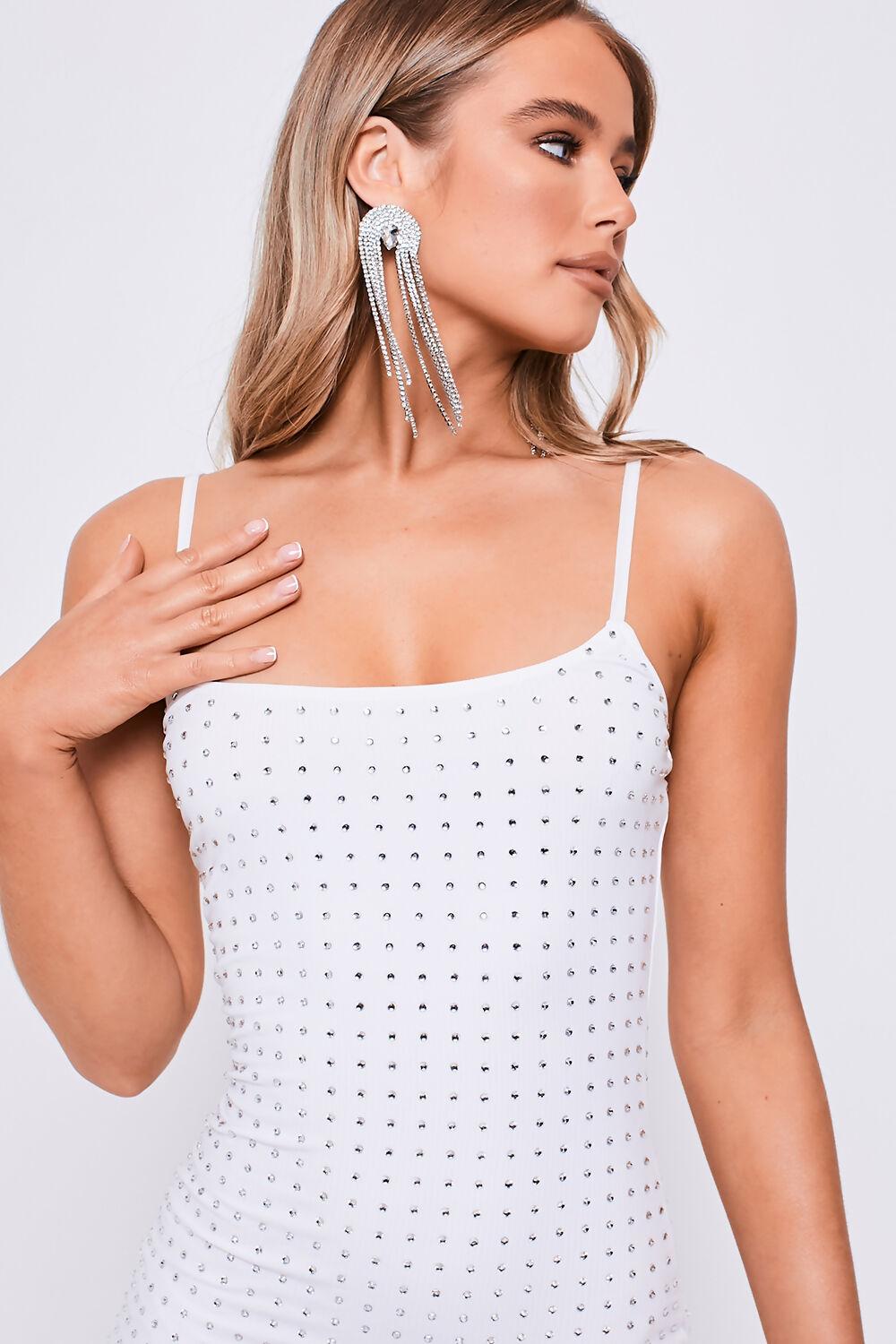 Saint Genies Adelaide White Strappy Diamante Mini Bodycon Dress