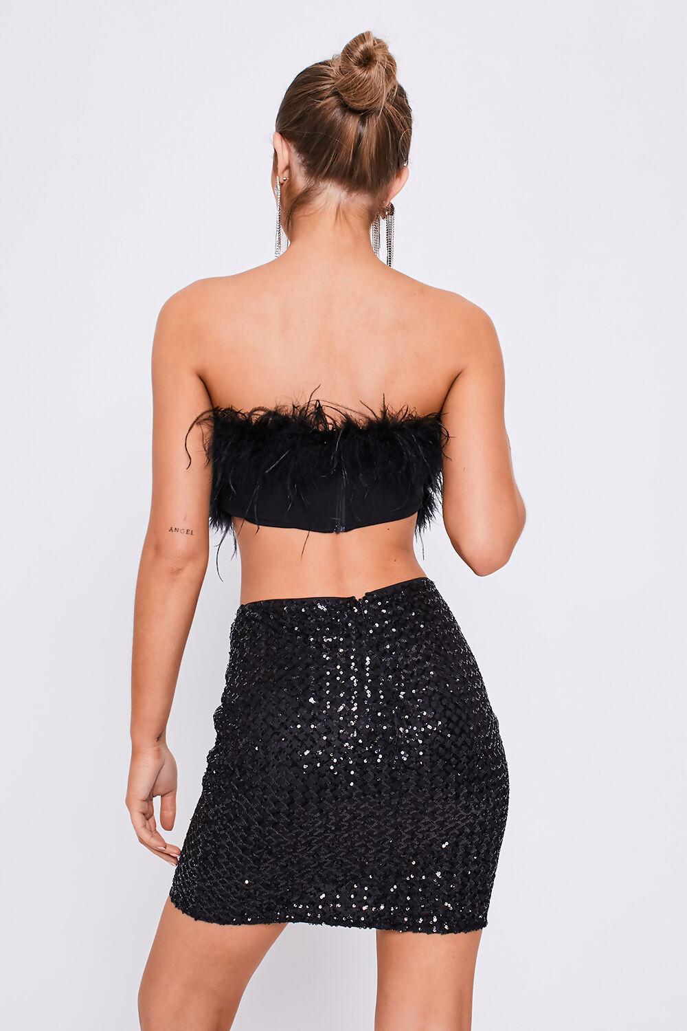Saint Genies Agnes Black High Waist Sequin Mini Skirt