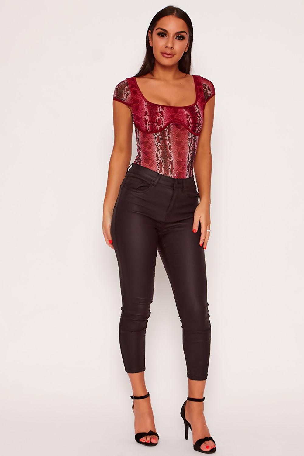 saint genies Amy Snake Print Thong Bodysuit In Wine saint genies Amy Snake Print Thong Bodysuit In Wine