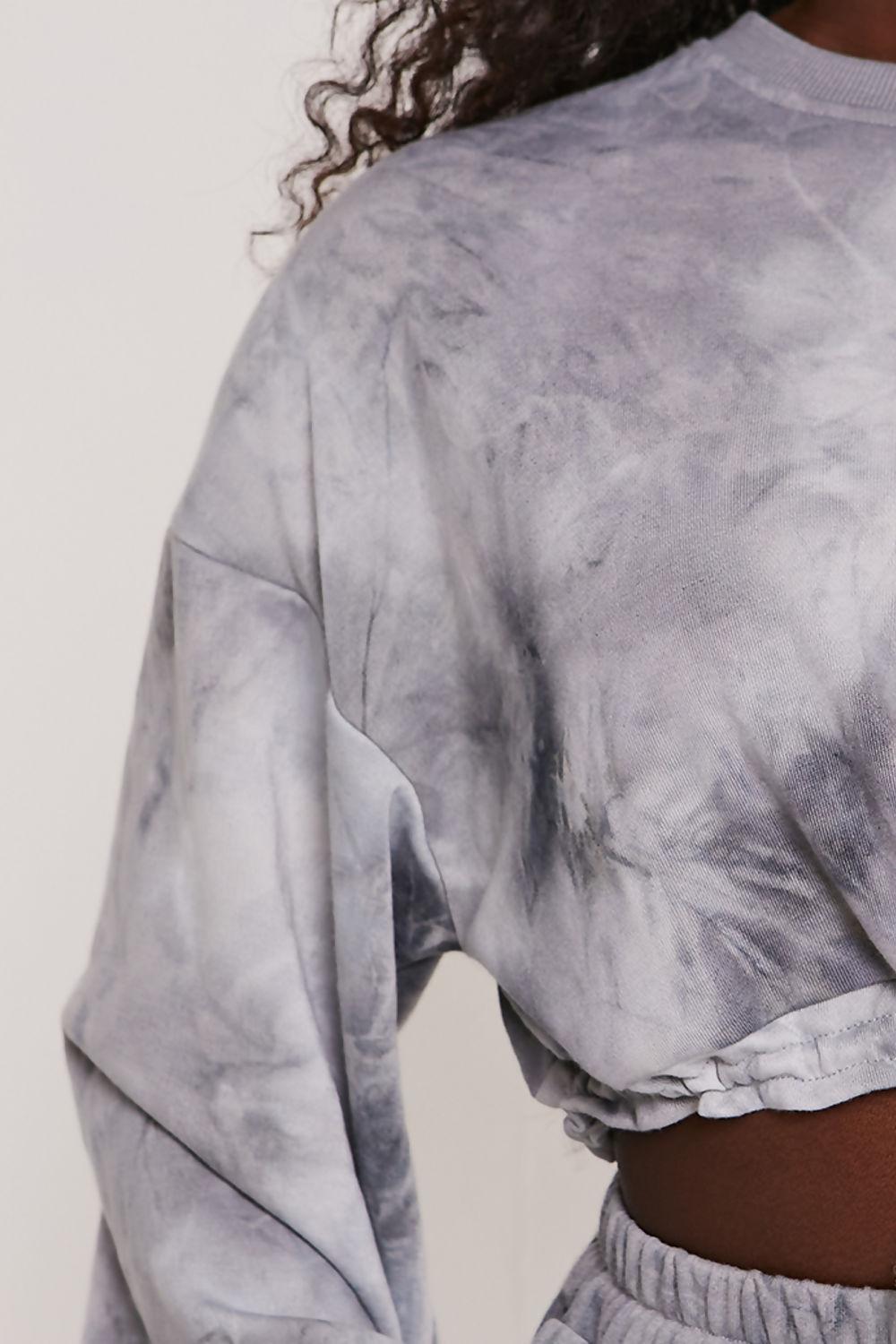 Saint Genies Anika Grey Tie Dye Oversized Drawstring Hem Jersey Sweatshirt