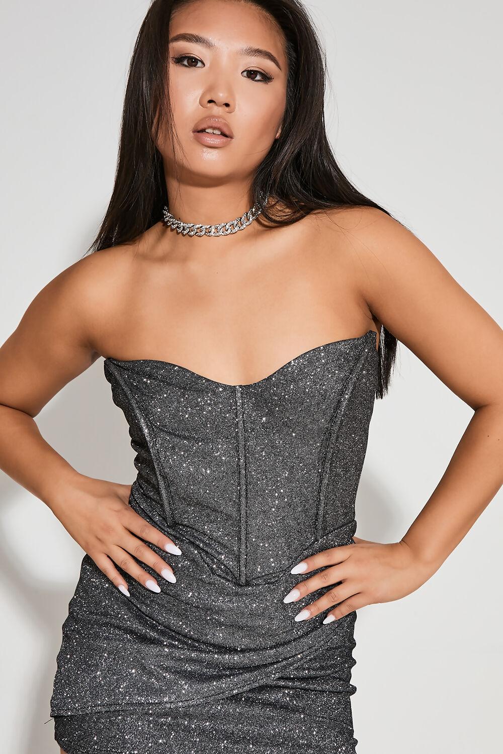 Saint Genies Annabella Sliver Strapless Boned Ruched Bodycon Mini Dress