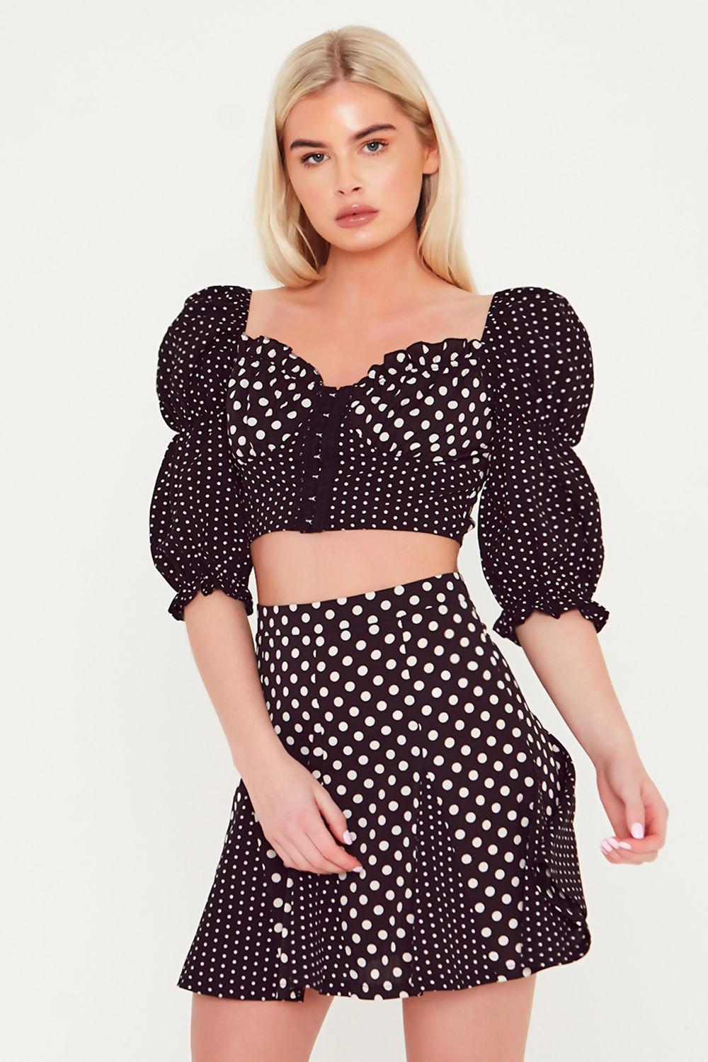 Saint Genies Antoinette 2 In 1 Polka Dot Hook & Eye Corset Puff Sleeve Top