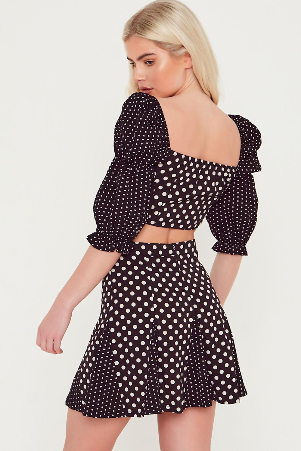 Saint Genies Antoinette 2 In 1 Polka Dot Hook & Eye Corset Puff Sleeve Top