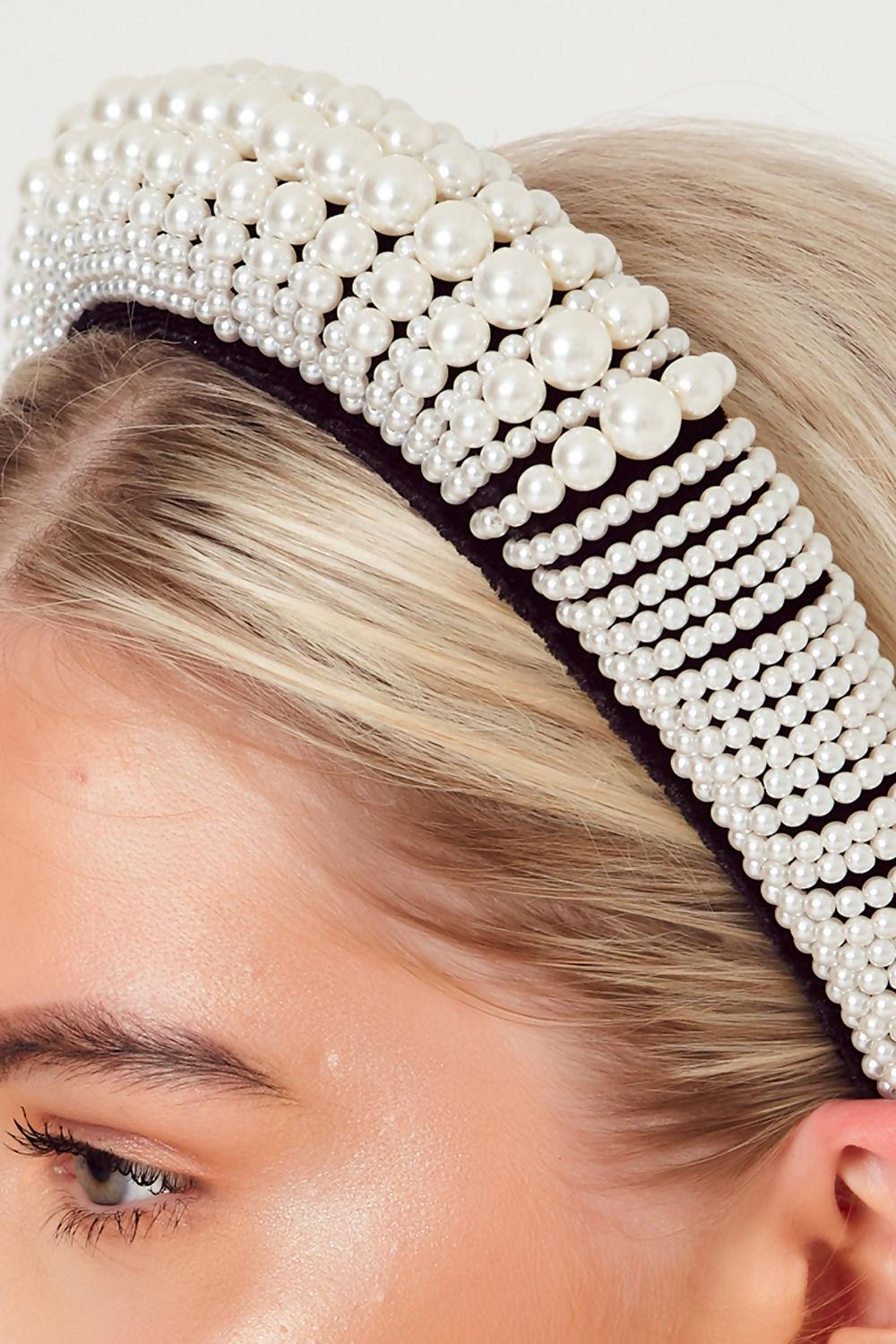 Saint Genies Beatrice Black Velvet Pearl Embellished Headband