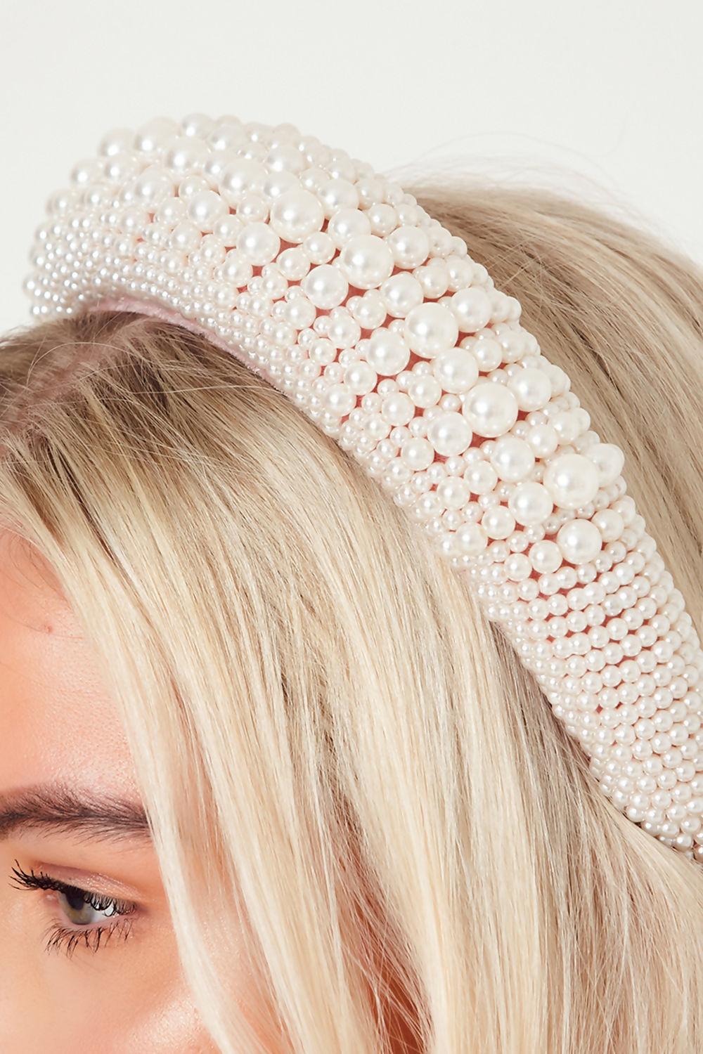 Saint Genies Beatrice Pink Velvet Pearl Embellished Headband