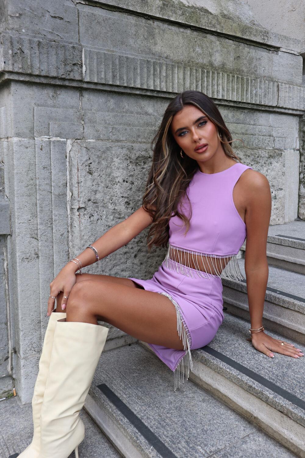 saint genies Beatrix Lilac Diamante Fringe Racer Shape Crop Top