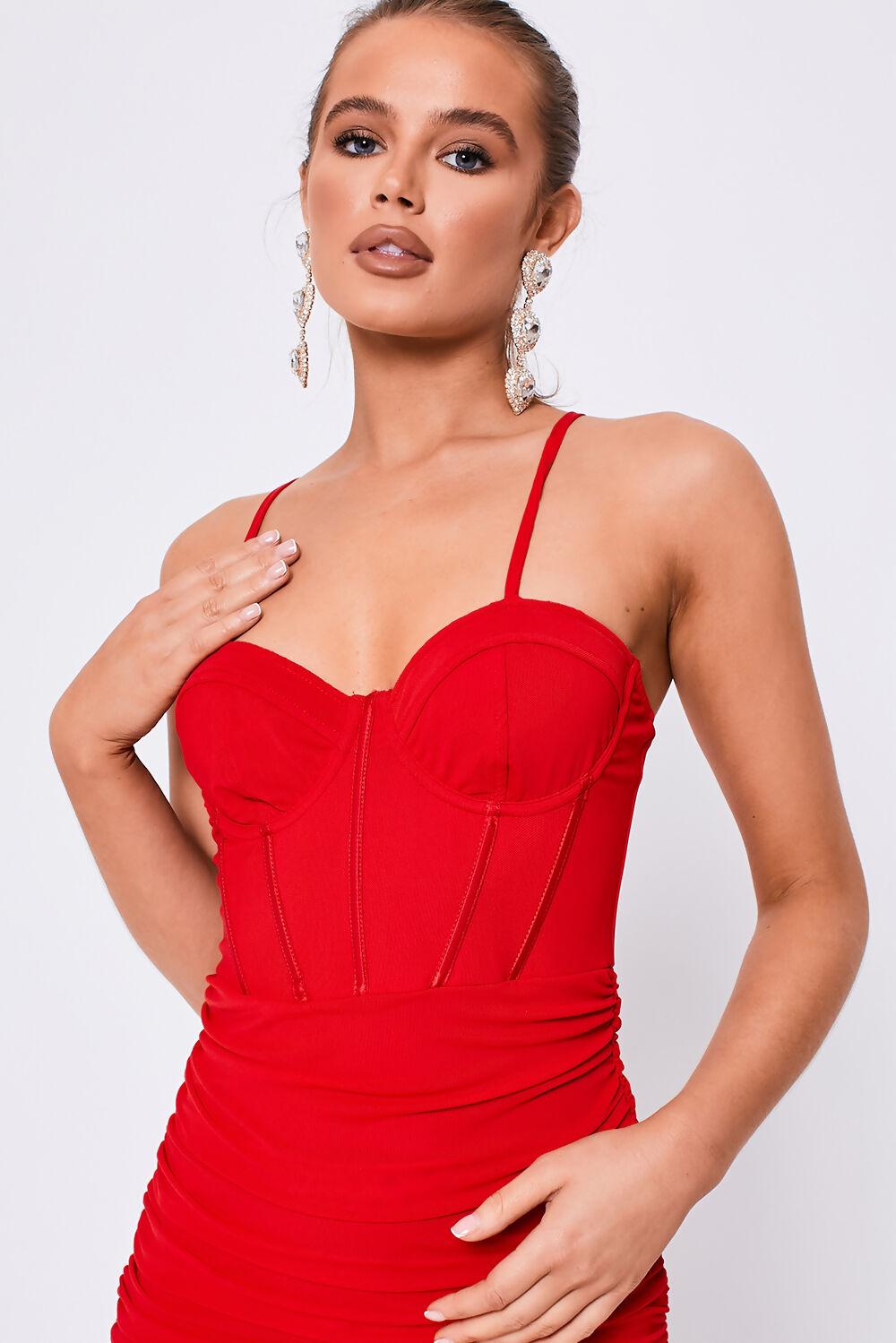 Saint Genies Bethany Red Strappy Boned Ruched Mini Dress