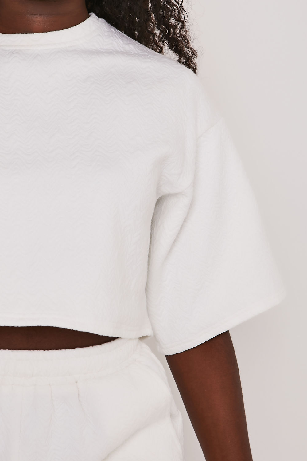Saint Genies Bexley White Jacquard Jersey Oversized Crop T-shirt