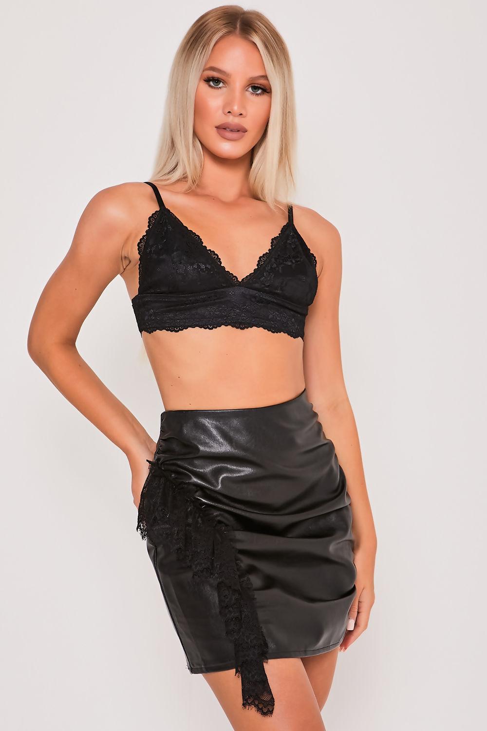 saint genies Billie Black Scallop Lace Stretch Satin Bralette