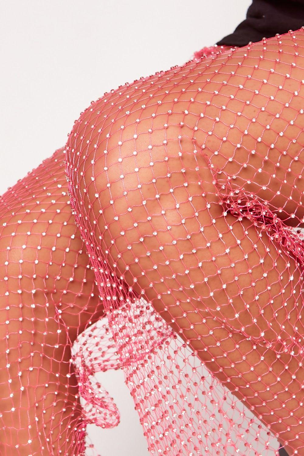 Saint Genies Breanne Hot Pink High Waist Diamante Fishnet Trousers