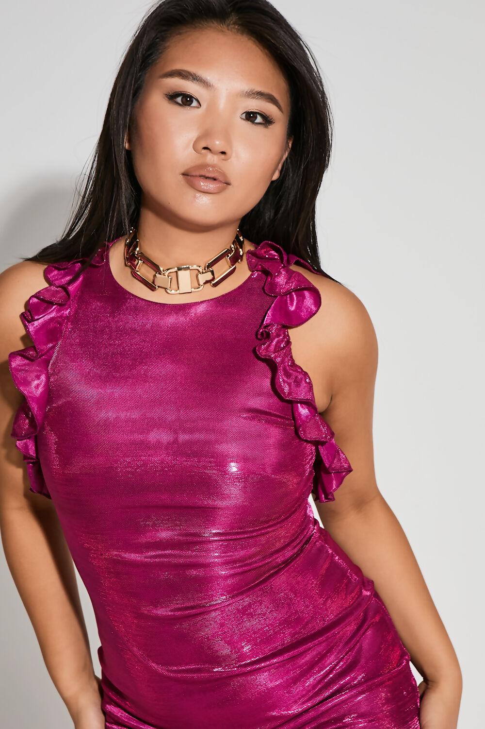 Saint Genies Brielle Pink Ruffle Sleeve Bodycon Mini Dress