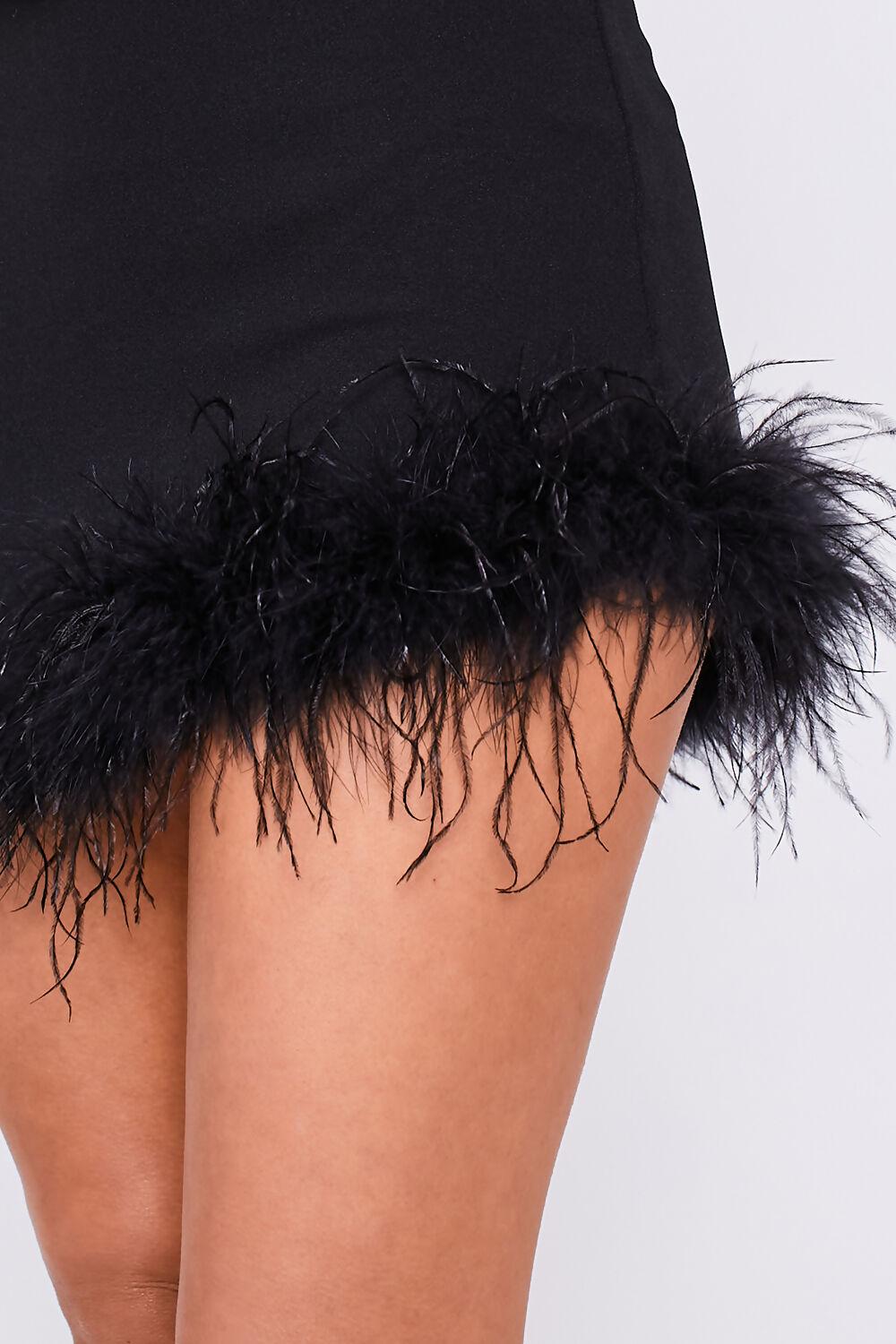 Saint Genies Brooke Black High Waisted Feather Trim Asymmetric Mini Skirt
