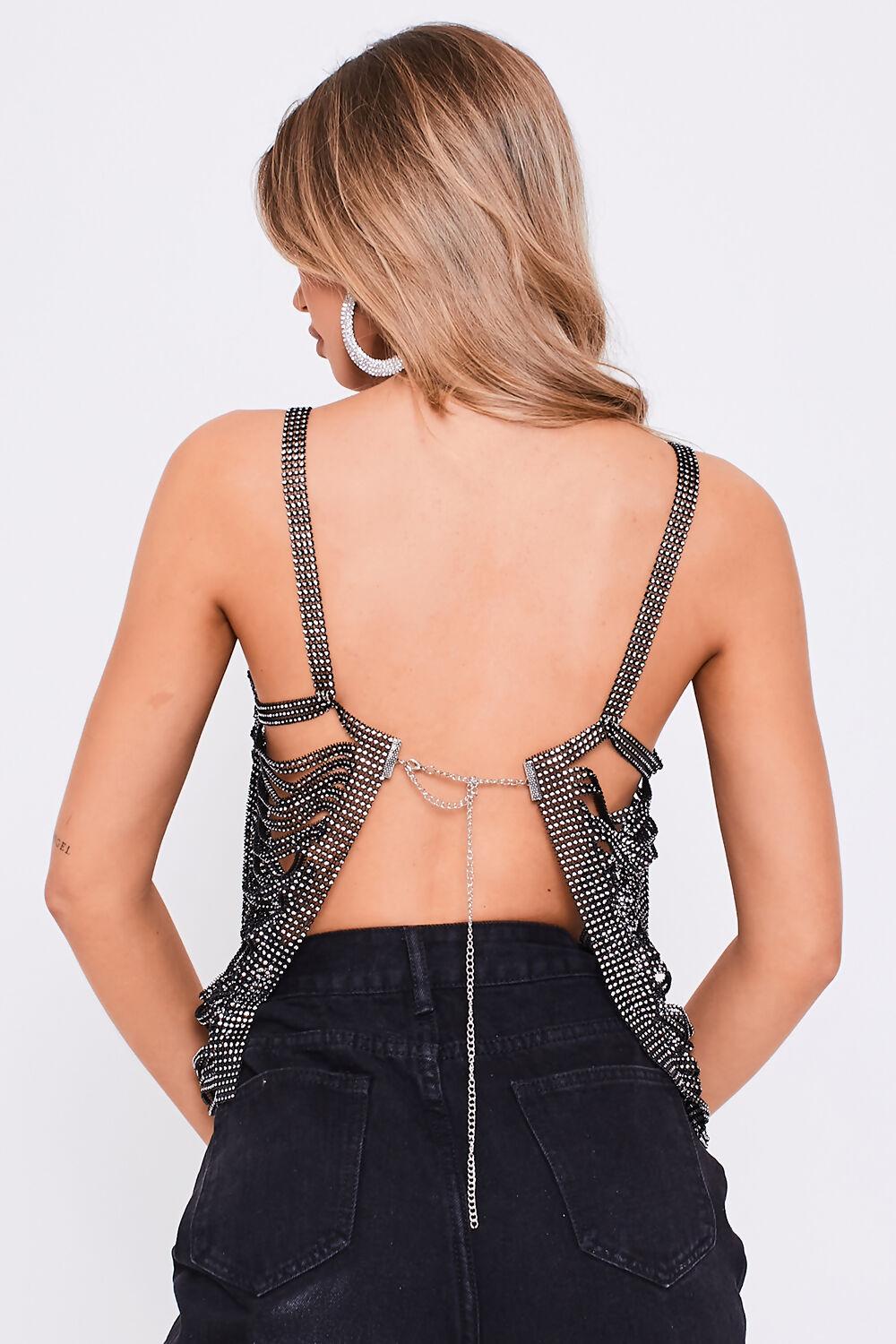 Saint Genies Cadence Black Strappy Rhinestone Chainmail Cropped Top