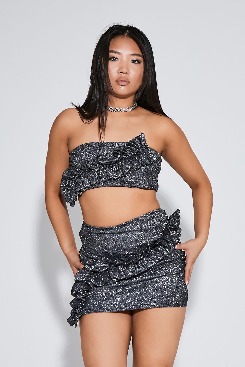 Saint Genies Casey Silver Ruffle Detail Strapless Boob Tube