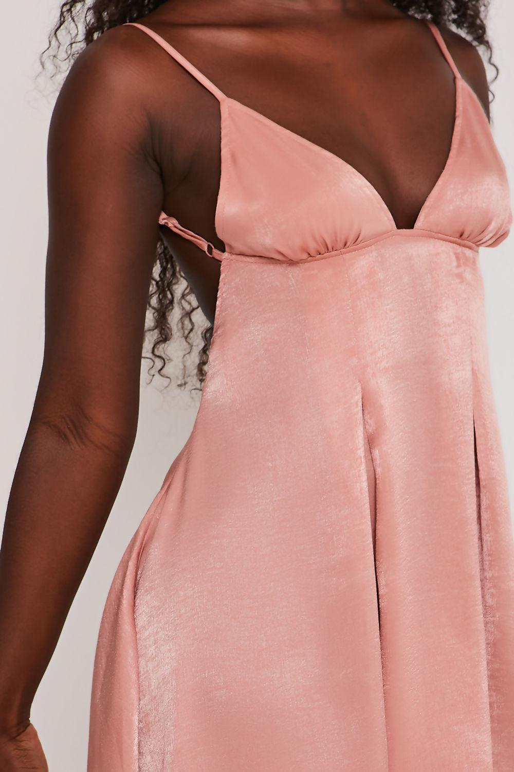 Saint Genies Ceri Blush Satin Backless Pleated Skater Dress