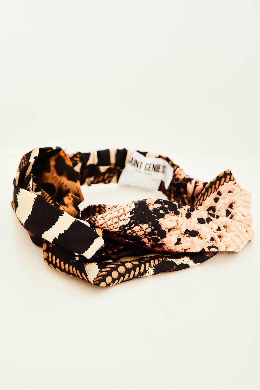 saint genies Claire Chocolate Snake Scarf Print Loop Front Headband