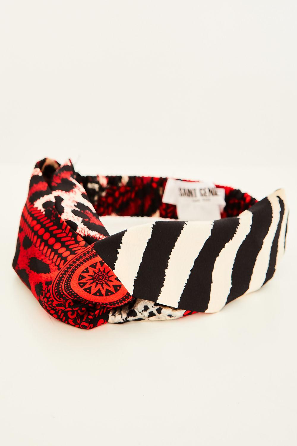 saint genies Claire Red Snake Scarf Print Loop Front Headband