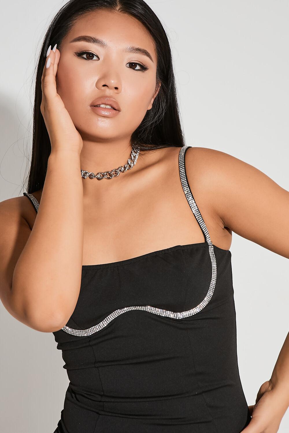 Saint Genies Cosima Black Diamante Trim Bodycon Mini Dress