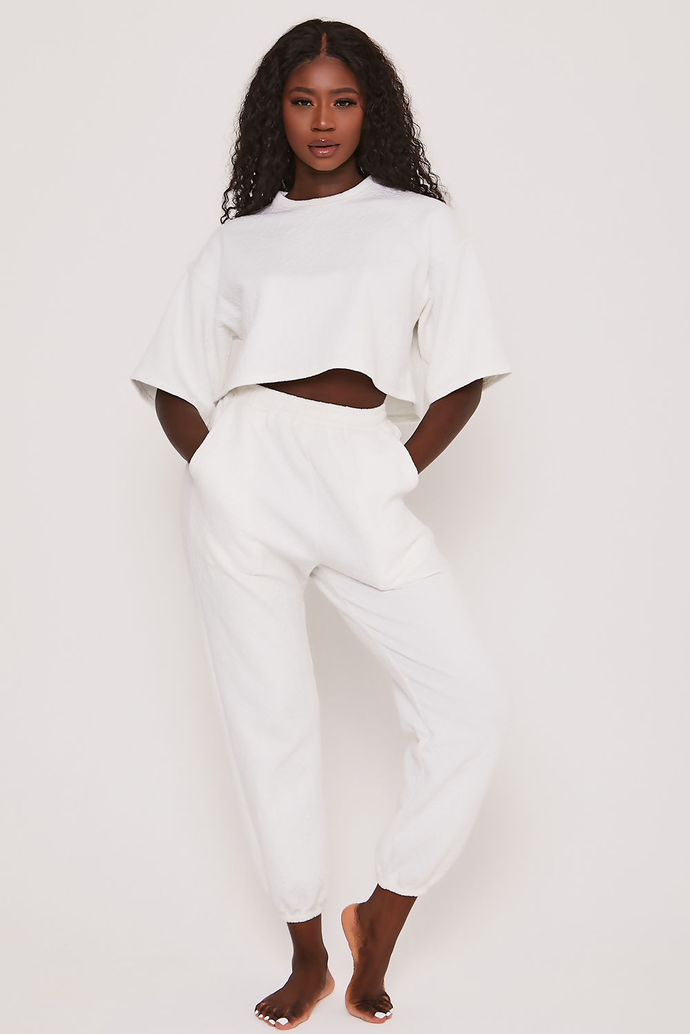 Saint Genies Dinah White Jacquard Jersey Casual Joggers