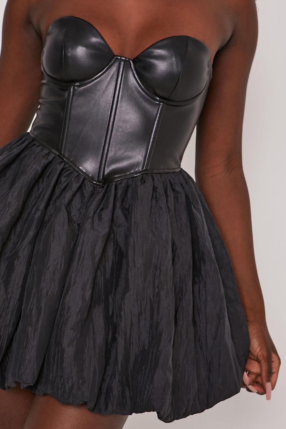 Saint Genies Elisa Black Taffeta Puffball Strapless Corset Dress