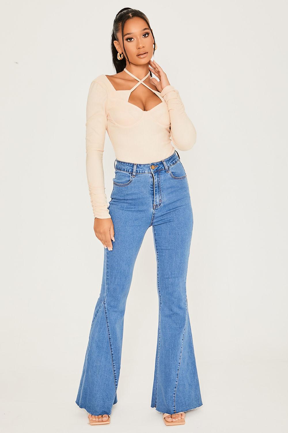 saint genies Ellie Ecru Cross Neck Tie Long Sleeve Bodysuit